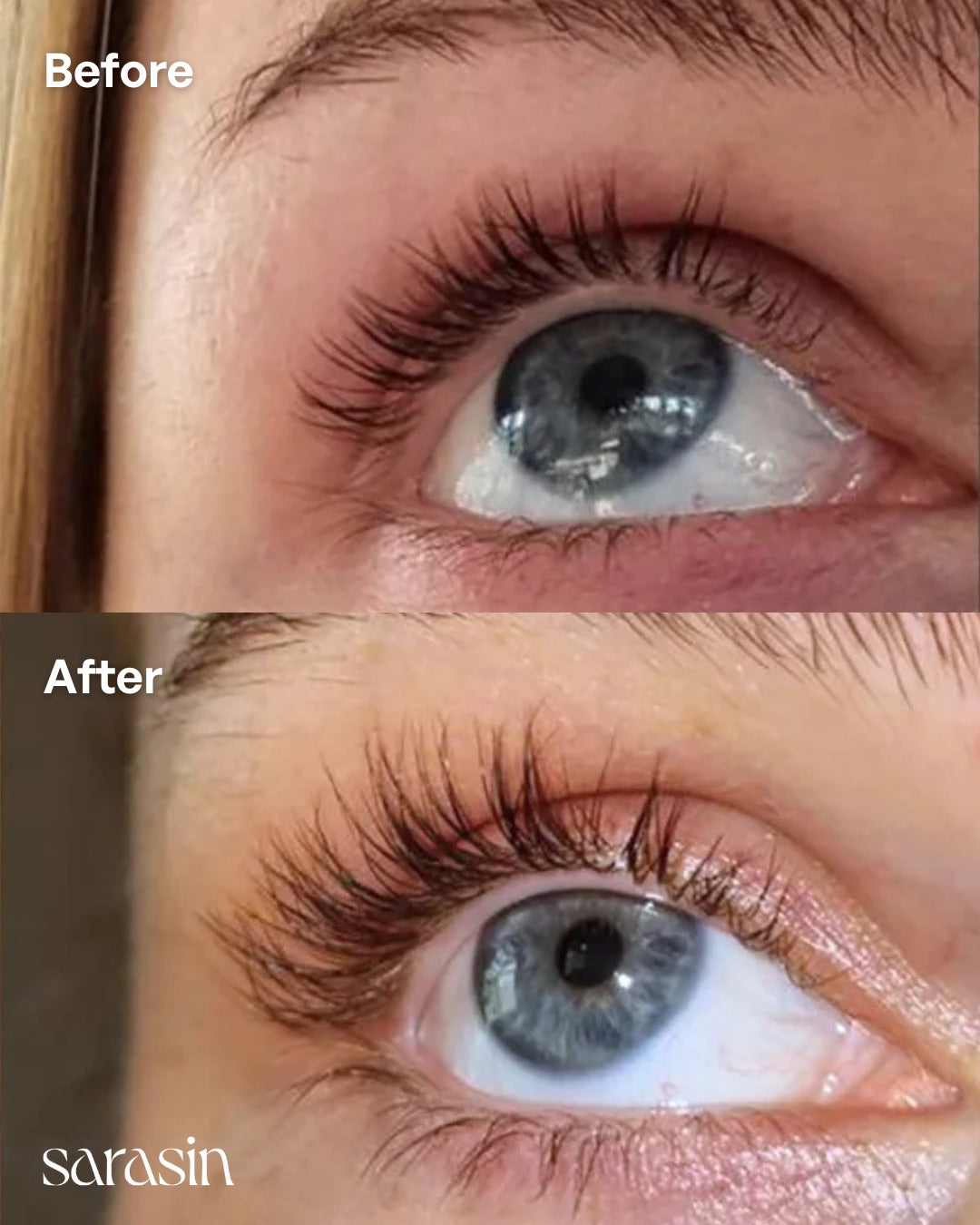 Sarasin wimperserum voor en na